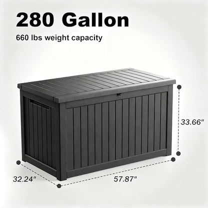 280 Gallon Waterproof Outdoor Storage Box, UV Resistant Resin Deck Box - Image 2