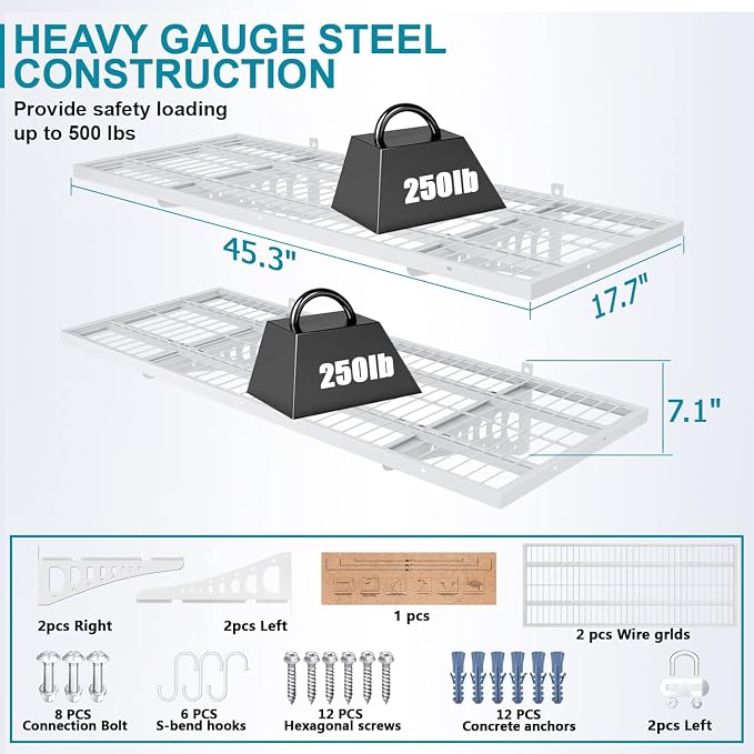 2-Pack 1.5×3.8ft Garage Wall Shelving, 18×45.6 inches Heavy Duty Wall Mounted - Image 2