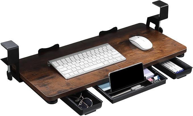 Keyboard Tray Under Desk with Drawer, 26.77" X 11.81"Large Size Keyboard Tray by TECLUK