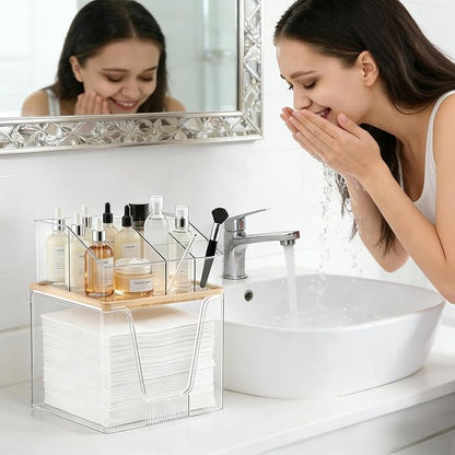 2 in 1 Disposable Facial Towel Holder and Cosmetic Organizer, Stackable Vanity - Image 3