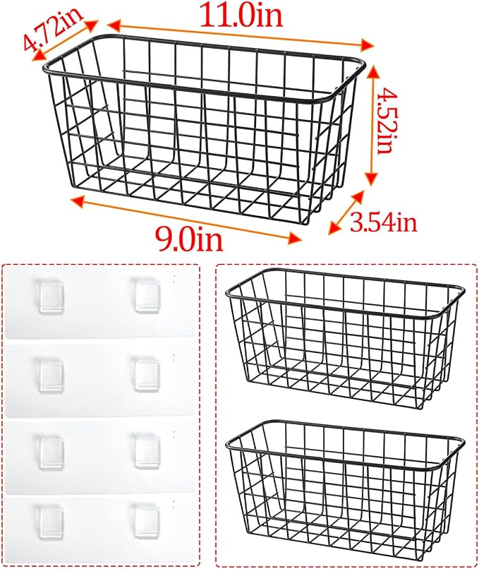 Black Hanging Wall Baskets, inside cabinet door organizer, Adhesive Wire Wall - Image 2