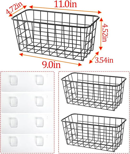 Black Hanging Wall Baskets, inside cabinet door organizer, Adhesive Wire Wall - Image 2