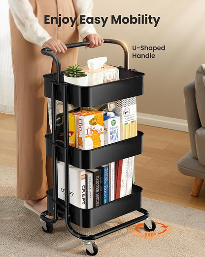 Pipishell 3 Tier Rolling Cart, Metal Utility Cart - Image 3