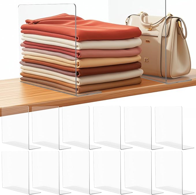 Shelf Dividers for Closet Organization: 12" Tall x 10" Deep Acrylic Closet by Lebouri