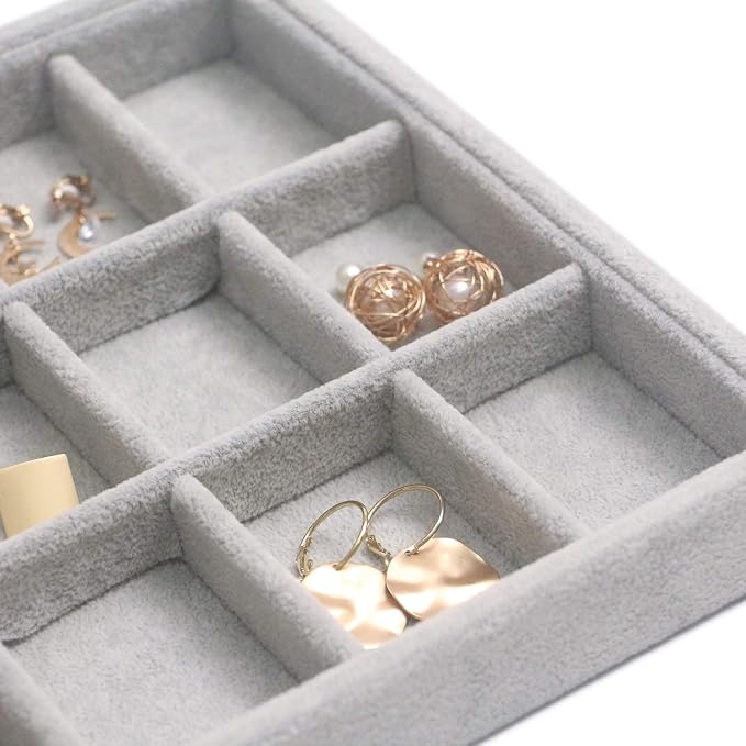 DIOMMELL Set of 4 Stackable Velvet Jewelry Trays Organizer, Jewelry Display - Image 6