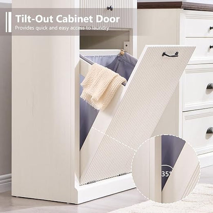 Modern Tilt-Out Trash Can Cabinet, 10 Gallon Fluted Laundry Hamper Cabinet - Image 7