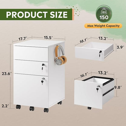 DEVAISE 3 Drawer Rolling File Cabinet - Image 3
