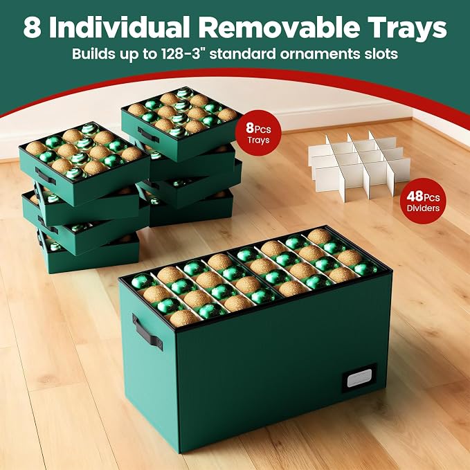 Christmas Ornament Storage Box Store 128 Ornaments, Extra Large Xmas Ornament - Image 6