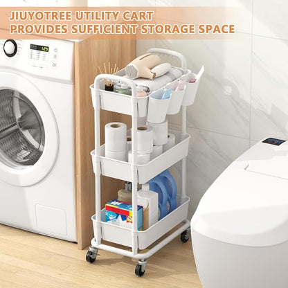 JIUYOTREE 3-Tier Plastic Rolling Storage Cart Utility Cart - Image 5