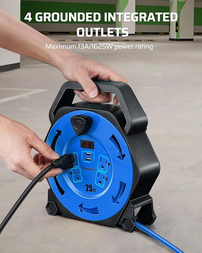 DEWENWILS Cord Reel with 4 Power Outlets, 2-USB Ports, 25FT Retractable - Image 7