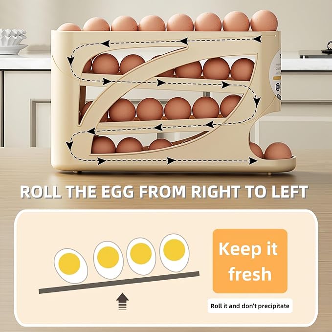 Automatic Egg Dispenser for Refrigerator, 4-Tier Rolling Egg Holder, - Image 3