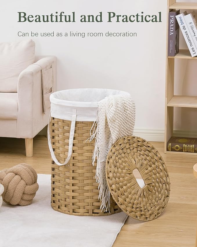 Laundry Hamper with Lid Laundry Basket with Lid 19.0 Gal Round Wicker Laundry - Image 7