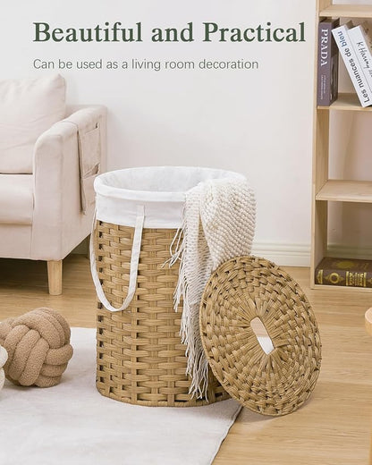 Laundry Hamper with Lid Laundry Basket with Lid 19.0 Gal Round Wicker Laundry - Image 7