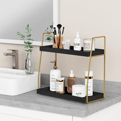 Forbena Black and Gold Bathroom Organizer Countertop, 2 Tier Counter Organizer - Image 4