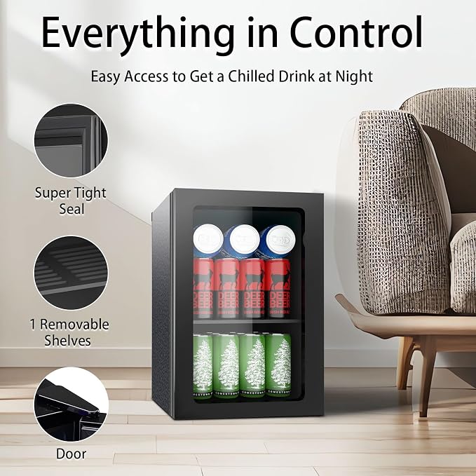 24 Can Mini Beverage Fridge, 0.9 Cu.Ft Compact Drink Refrigerator - Image 4