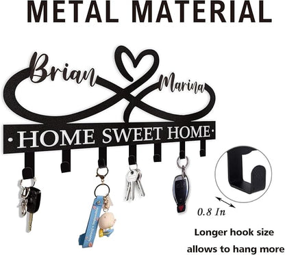 Personalized Couple's Name Key Rack, Wall Mounted Metal Key Holder - Image 7