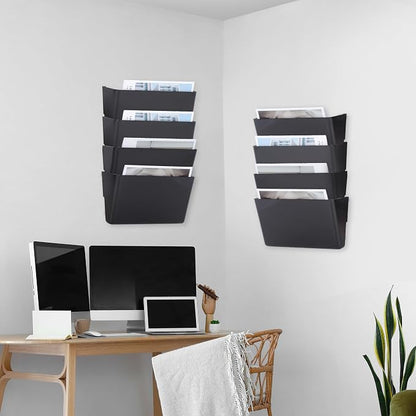 8 Pack Black Plastic Single Pocket Hanging File Organizer, Wall Mount Paper - Image 5
