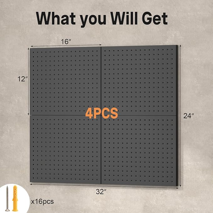 Peg Board, 4 Pack Metal Pegboard Panels and Accessories, Heavy Duty Peg Board - Image 2