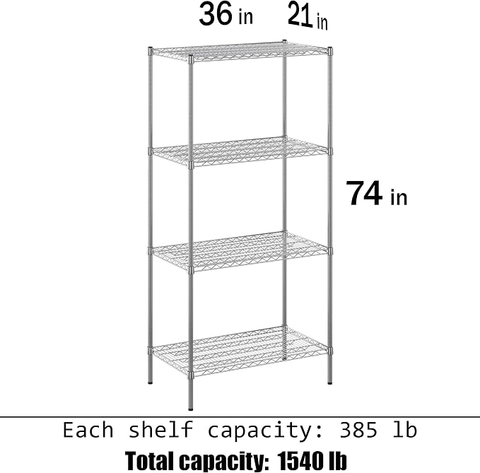 21" Deep x 36" Wide x 74" Height Wire Shelving Kit | 4-Tier | NSF Commercial - Image 3