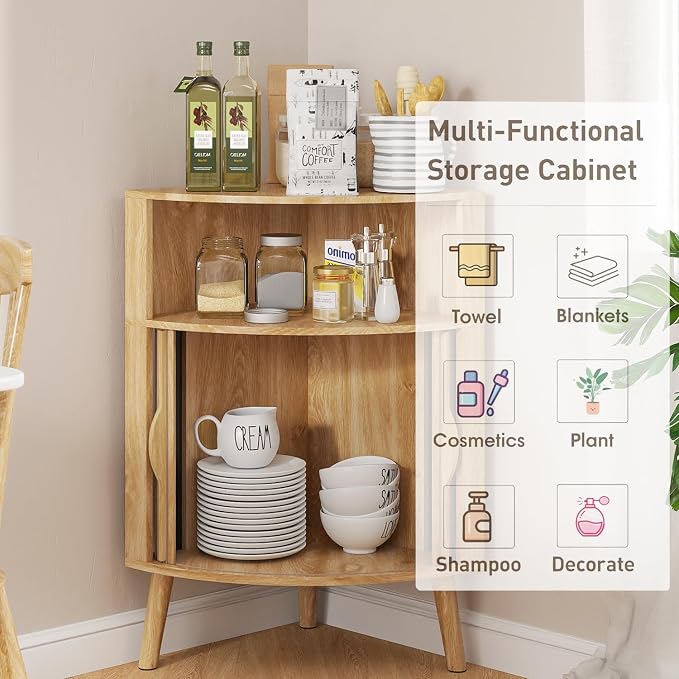 Bathroom Corner Storage Cabinet, 31.5''H Small Floor Corner Cabinet - Image 7