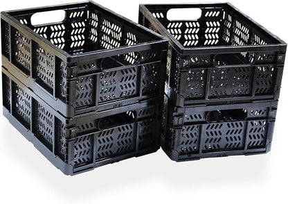 4-Pack Plastic Storage Crates, 20L Foldable Baskets, Collapsible Crates by MakeLifeSimpleandEfficient
