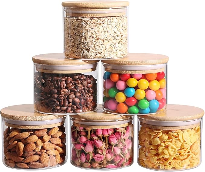 ComSaf 0.5 Qt Glass Food Storage Jars Set of 6, Pantry Organization Jar by ComSaf
