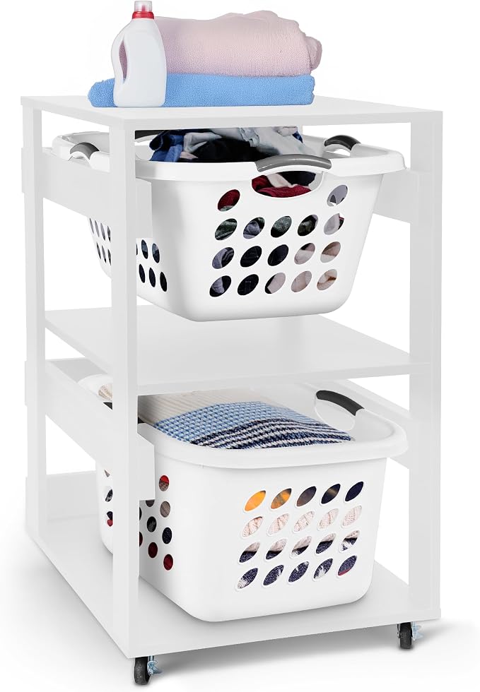 Laundry Basket Holder Shelf – Stackable Engineered Wood Laundry Tower - Image 8
