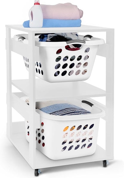 Laundry Basket Holder Shelf – Stackable Engineered Wood Laundry Tower - Image 8