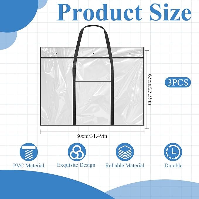 3 Pack Large Poster Storage Bag, 25.6" x 31.5" Bulletin Board Holder, Art PVC - Image 2