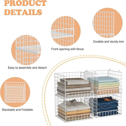 4-Tier Stackable Closet Organizers and Storage Baskets, Closet Shelf Organizer - Image 4