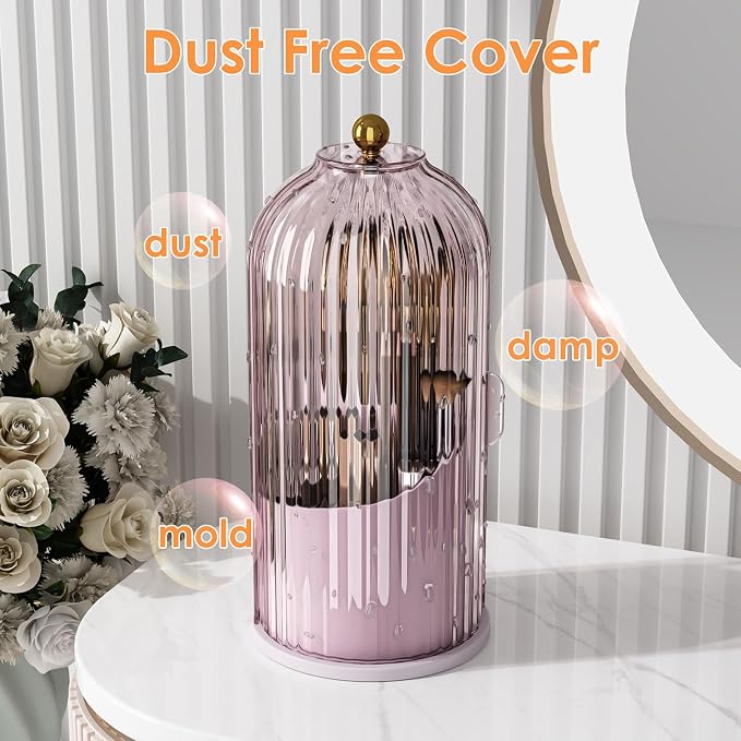 Makeup Brush Holder with Lid 360 Rotating Clear Dustproof Make Up Organizers - Image 4