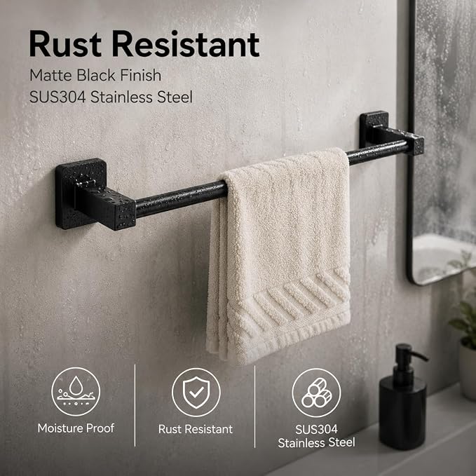 Matte Black Bathroom Hardware Set 4 Pieces, Bathroom Accessories Set Stainless - Image 3