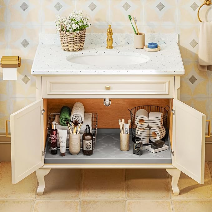 SIKADEER 28" x 19" Under Sink Mat Waterproof, Silicone Mat Kitchen Drawer Shelf - Image 2