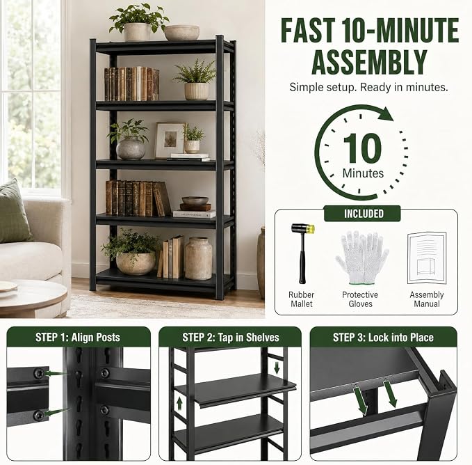 5 Tier Book Shelf, Tall Deep Bookshelf - Image 8