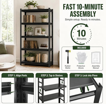 5 Tier Book Shelf, Tall Deep Bookshelf - Image 8