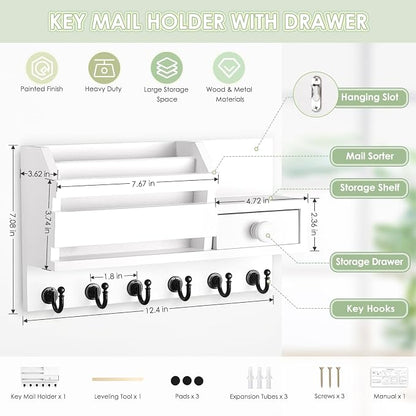 VIS'V Key Holder Wall Mount, Wooden Mail and Key Organizer, Small Shelf - Image 3