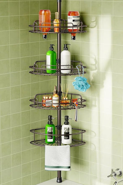 HAMITOR Corner Shower Caddy Tension Pole: 4-Tier Rust-Resistant Adjustable by HAMITOR