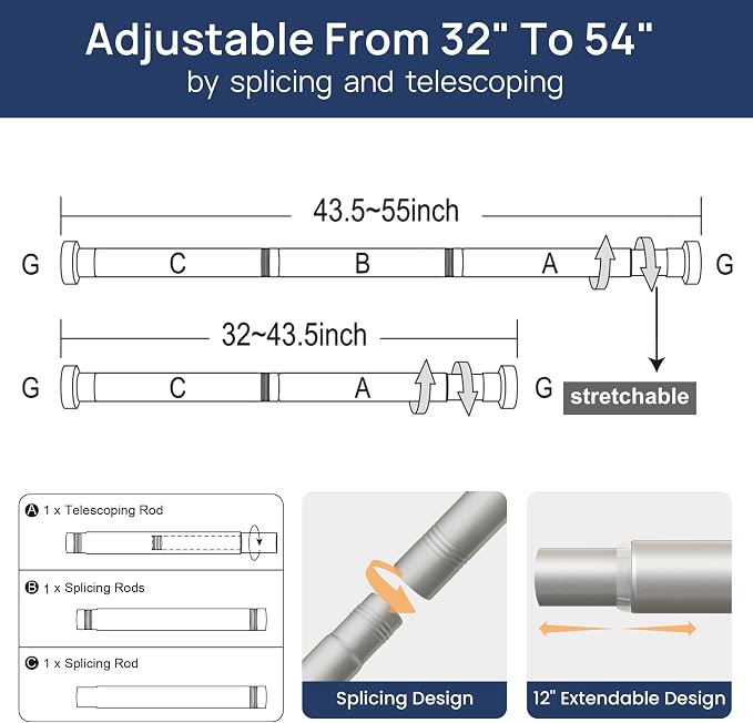 ENJOYBASICS 2 Pack Tension Curtain Rod, 32-54" Adjustable, Nickel | Secure Hold - Image 3