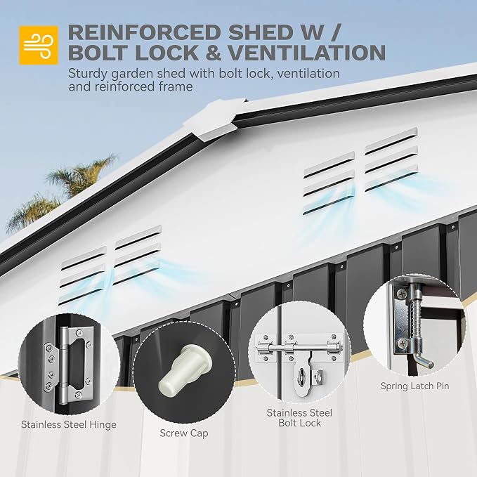 DWVO 12x8ft Large Tool Storage Shed - Image 7