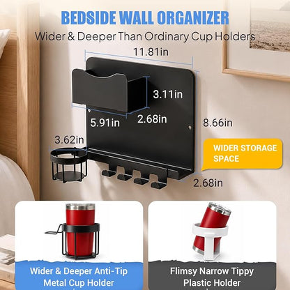 Metal Bedside Wall Shelf, No Drill Floating Bedside Shelf Wall Organizer | - Image 2