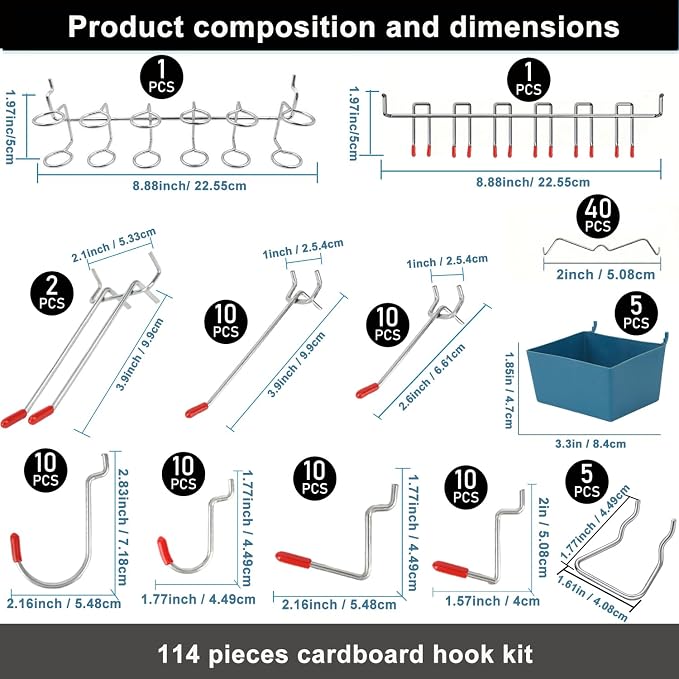 114-Piece Heavy Duty Metal Pegboard Hooks & Organizer Kit - Image 2