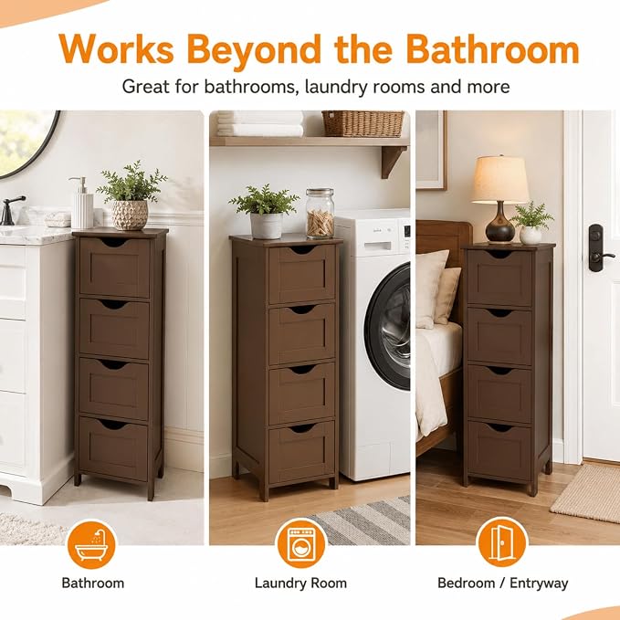 VINGLI 4-Drawer Bathroom Storage Cabinet, Slim Freestanding Floor Cabinet - Image 8