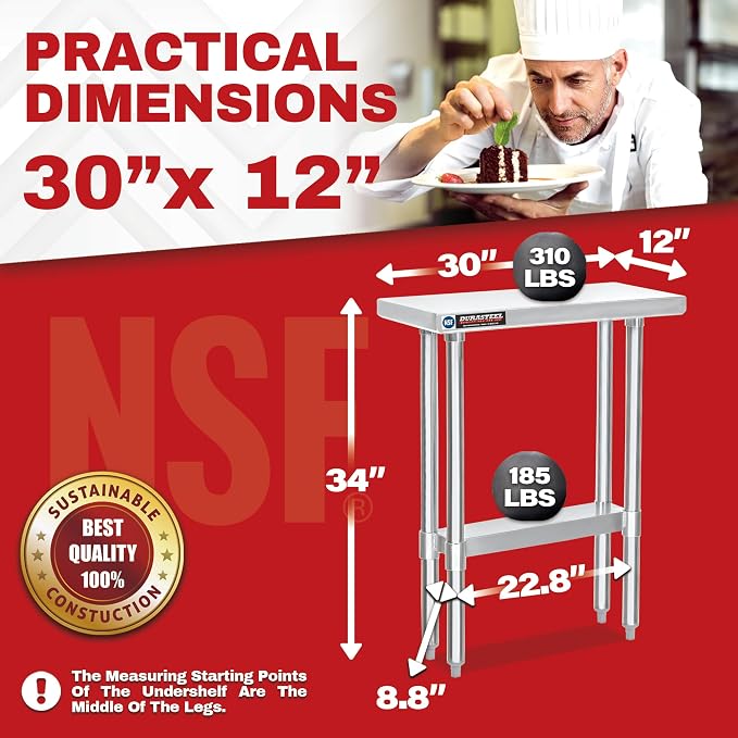 DuraSteel 30x12 Narrow Stainless Steel Table - Image 6