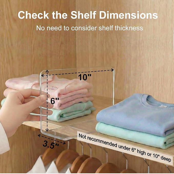 SortNStore Shelf Dividers for Closet Organization: 6" Tall x 10" Deep, Deeper - Image 2