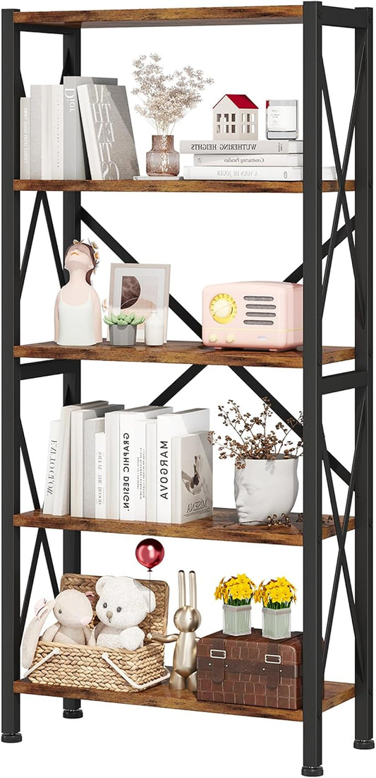Homeiju 5-Tier Bookshelf, Wood Bookcase, Book Shelf by Homeiju