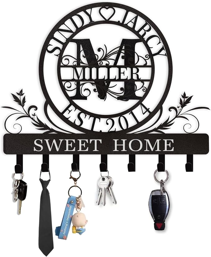 Personalized Key Holder for Wall, Custom Family Name Metal Wall Key Hanger by Dyoart