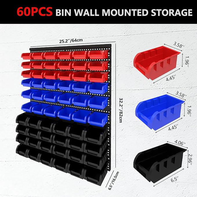 60Pcs Plastic Wall Mounted Storage Bins Parts Rack Nuts And Bolt Bins Organizer - Image 2