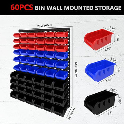 60Pcs Plastic Wall Mounted Storage Bins Parts Rack Nuts And Bolt Bins Organizer - Image 2