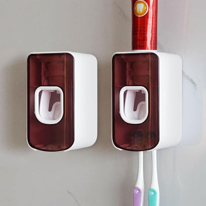 2 Slot Toothbrush Holder and Toothpaste Dispenser Wall Mounted, Automatic by LUEXBOX