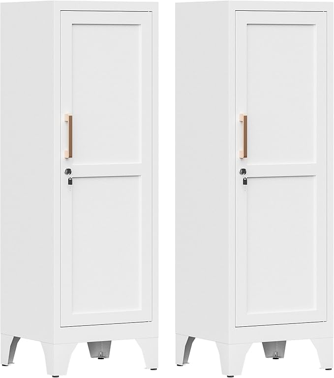 46"H White Metal Locker Set of 2, Small Locking Cabinet by Firstsky